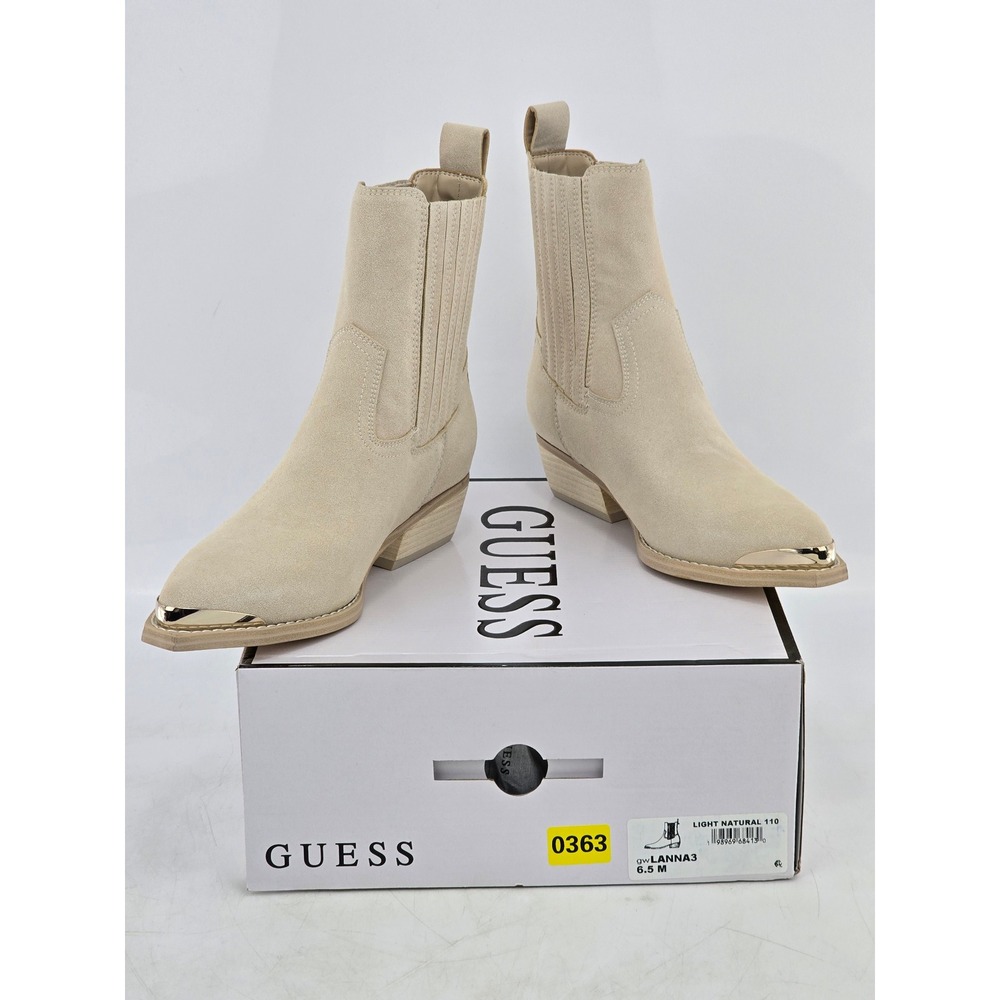 Guess Lanna3 Suede Western Bootie Women 6.5 Light Natural Pointed Toe - New